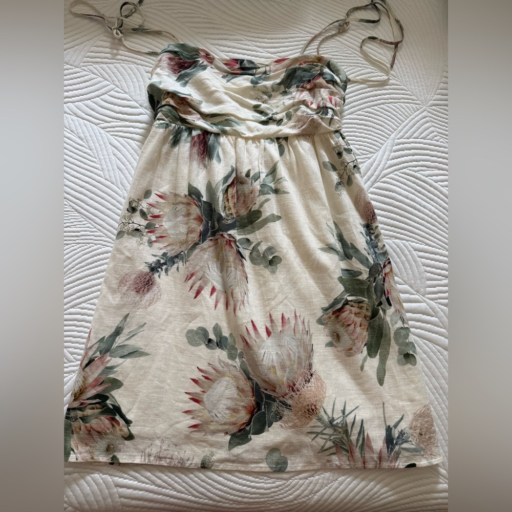 Express Floral Cream and Green Sundress